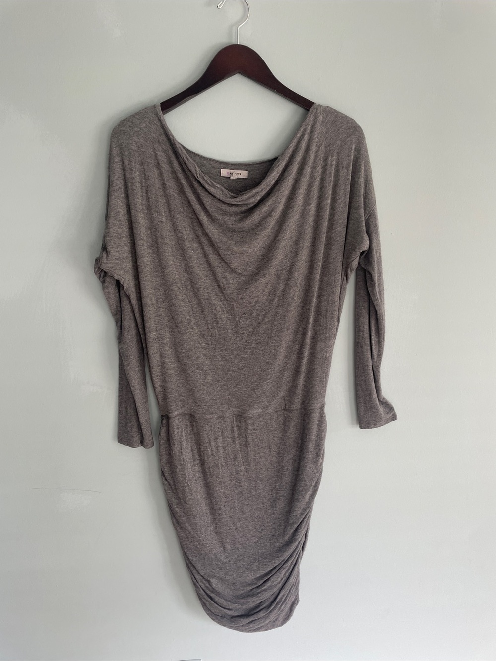 Athleta Gray Long-Sleeve Draped Knit Dress